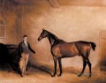 Herr CN Hoggs Claxton und Ein Bräutigam in einem Stall Pferd John Ferneley Snr